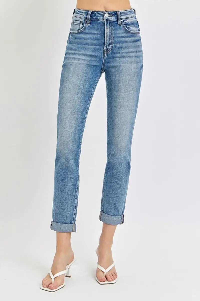 Risen Full Size High Rise Cropped Roll Up Jeans for Women - Love Salve
